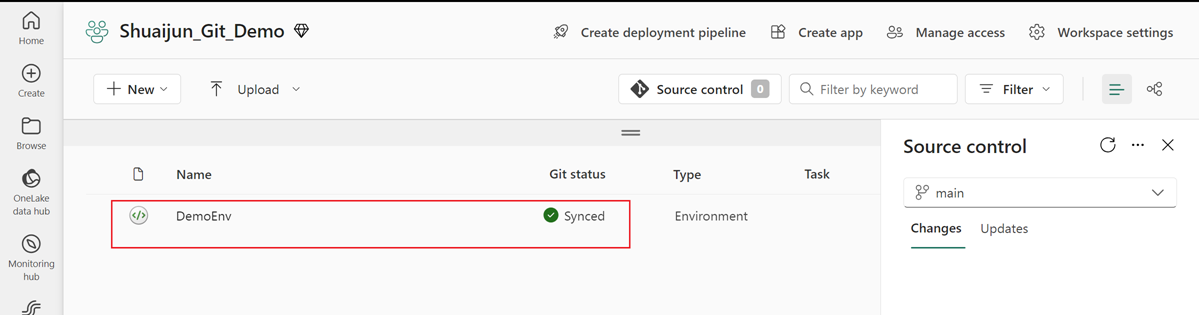 작업 영역을 Azure DevOps 리포지토리에 성공적으로 연결한 화면의 스크린샷