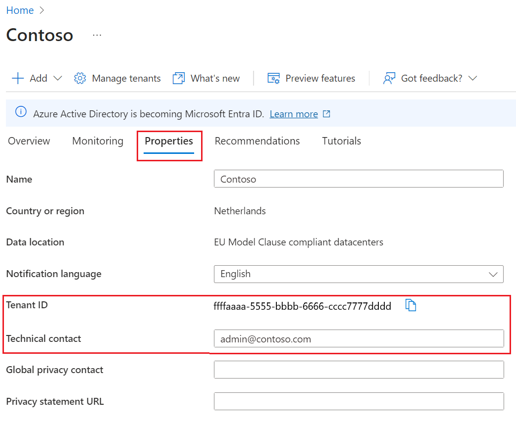 Find the technical contact for a tenant