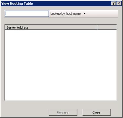 서버 주소가 표시되지 않는 기본 라우팅 테이블 보기 대화 상자의 스크린샷
