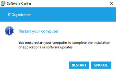 컴퓨터를 다시 시작하는 소프트웨어 센터 알림의 스크린샷