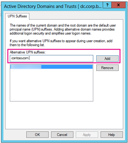 새 UPN 접미사를 추가합니다.