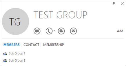 Outlook 연락처 카드의 구성원 탭입니다.