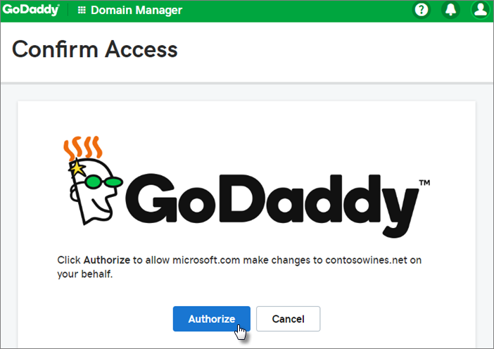 GoDaddy 액세스 확인 페이지에서 승인을 선택합니다.