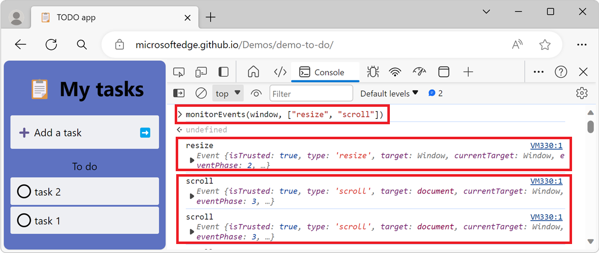 Monitoring window resize and scroll events