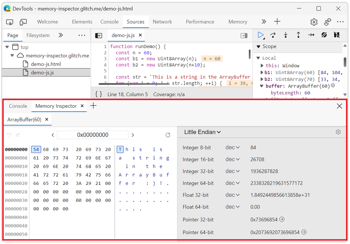 Memory Inspector panel