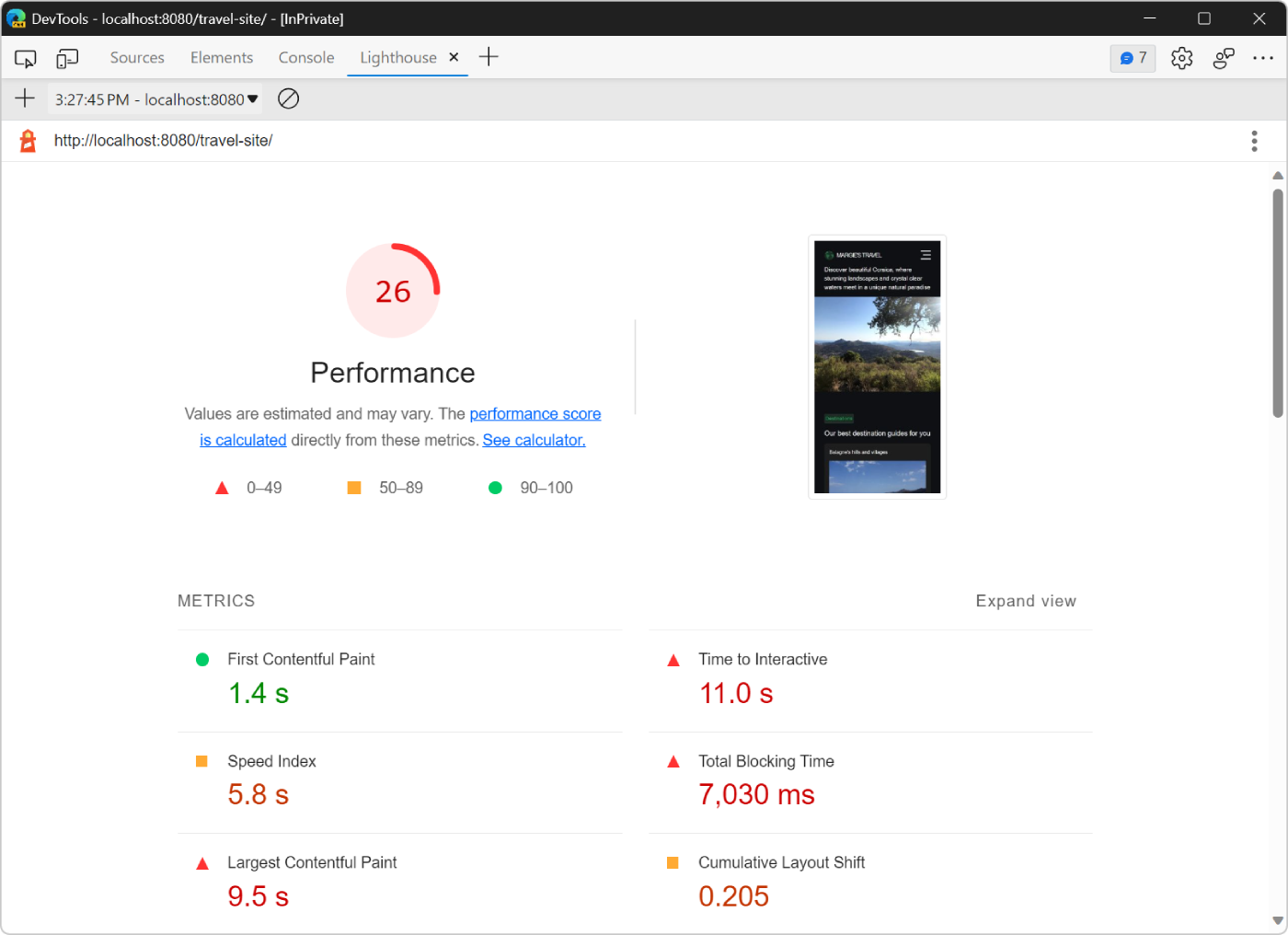 An Audits report after resizing images