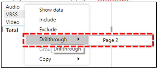 Power BI 커넥터의 드릴스루 필터입니다.