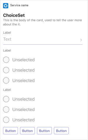 Example shows an Adaptive Card choice set card on mobile.