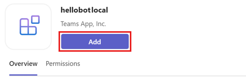 Screenshot of the app details dialog to add the bot app to Teams.