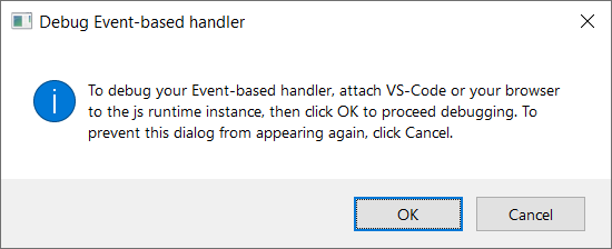 The Debug Event-based handler dialog in Windows.