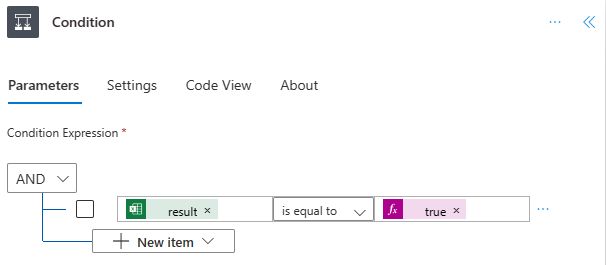 The completed 'Condition' control.