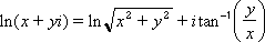 Screenshot of the natural logarithm of a complex number formula.