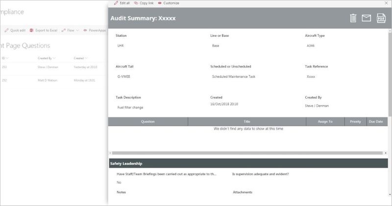 엔지니어링 규정 준수 관리자 보기 - SharePoint 내에서 실행되는 Power Apps.