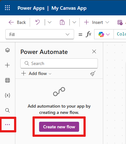 Power Automate 섹션의 위치를 보여주는 스크린샷.