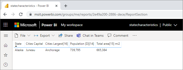 Power BI Desktop 교차 보고서 드릴스루 대상을 보여 주는 스크린샷.