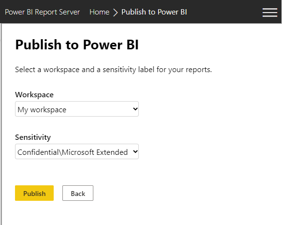 Power BI 서비스에서 작업 영역 선택을 보여 주는 스크린샷.