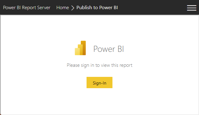 Power BI 서비스에 로그인하는 것을 보여 주는 스크린샷.