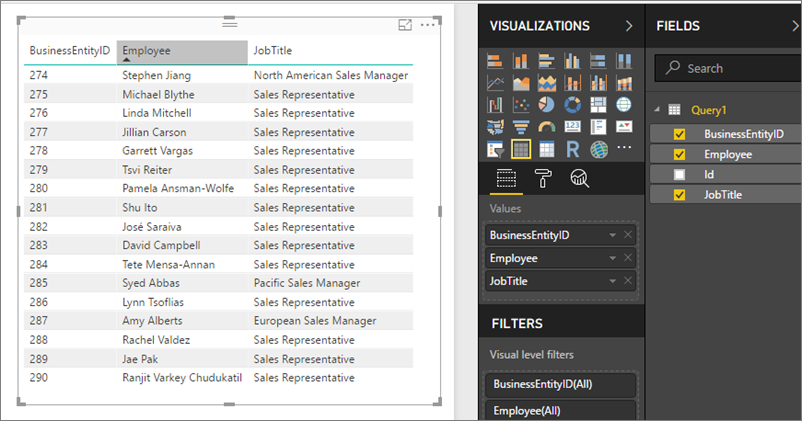 OData 피드를 사용하는 Power BI Desktop 보고서 디자인