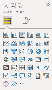 각 시각화 유형에 대한 아이콘이 있는 시각화 창을 보여 주는 스크린샷