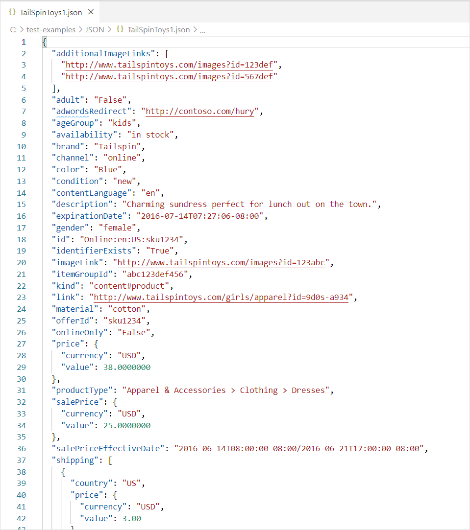 중첩된 데이터가 있는 JSON 파일의 내용 이미지입니다.