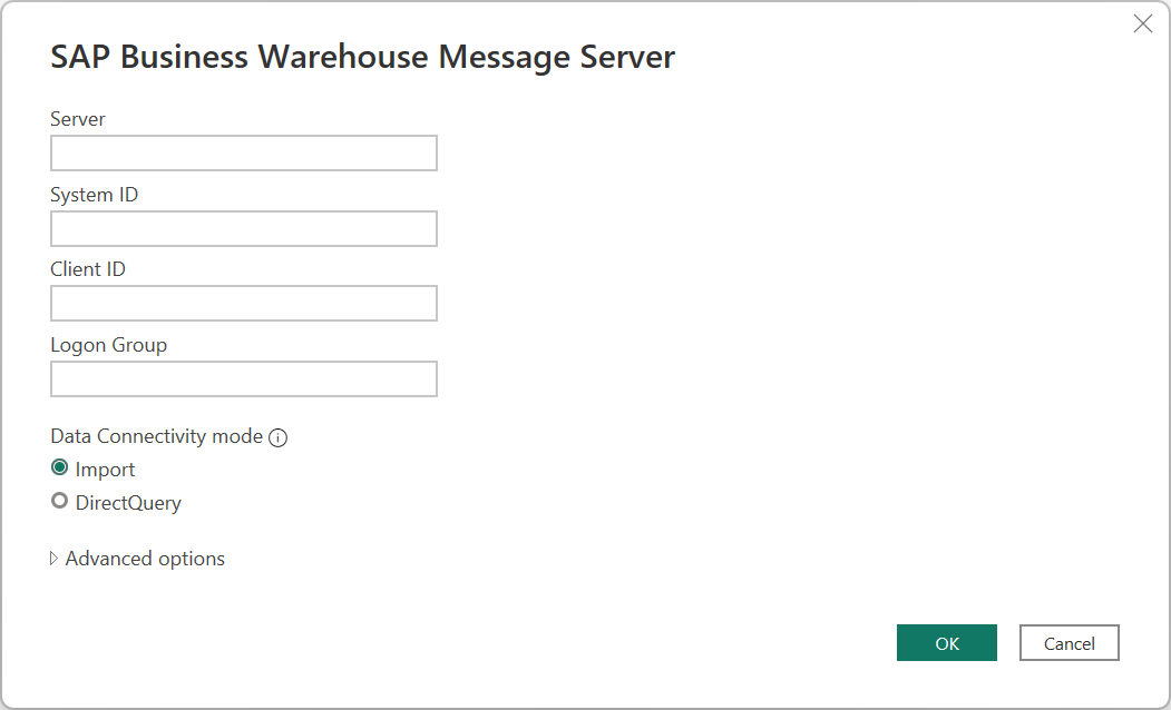 SAP Business Warehouse 메시지 서버 정보를 입력합니다.