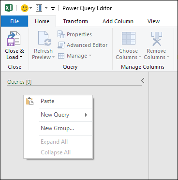 Power BI Desktop의 쿼리를 Excel용 파워 쿼리에 붙여넣습니다.