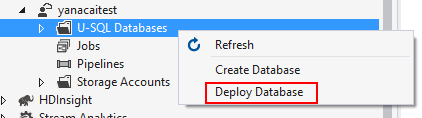 Data Lake Tools for Visual Studio--U-SQL 데이터베이스 패키지 배포