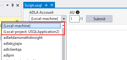 로컬 계정에 U-SQL 스크립트 제출