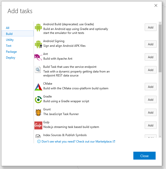 Service endpoint build task selector image.