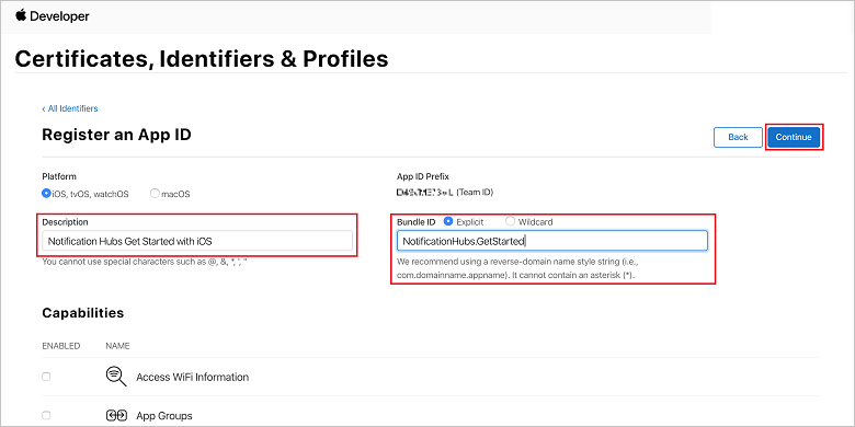 iOS Provisioning Portal 앱 ID 등록 페이지