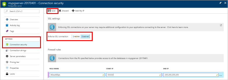 Connection Security - Disable Enforce TLS/SSL