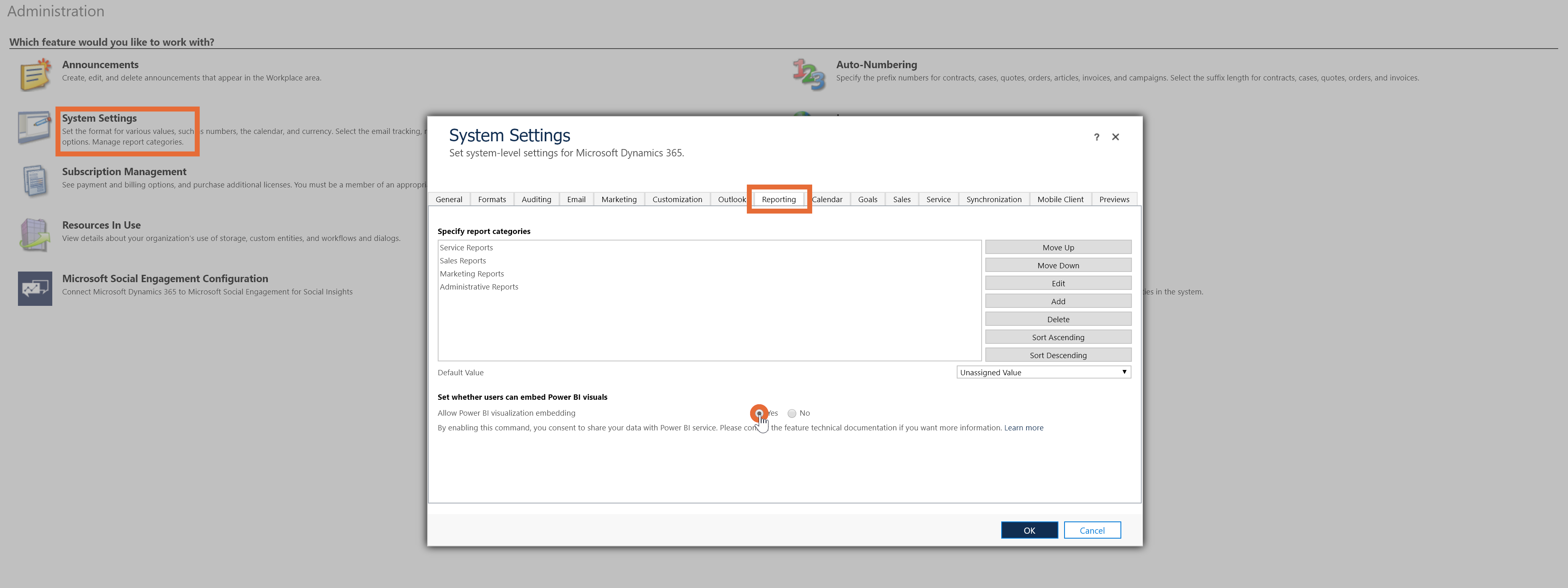 Customer Service app install - enable Power BI.