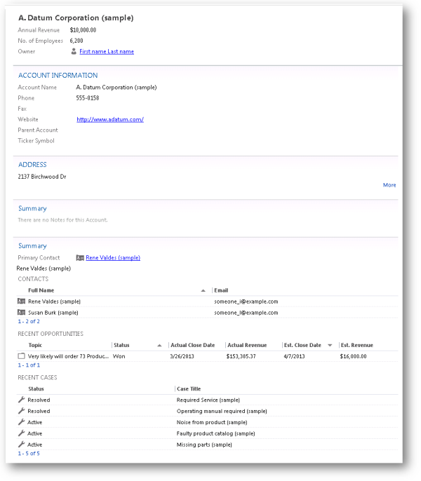 Outlook용 CRM 2013의 Outlook 읽기 창