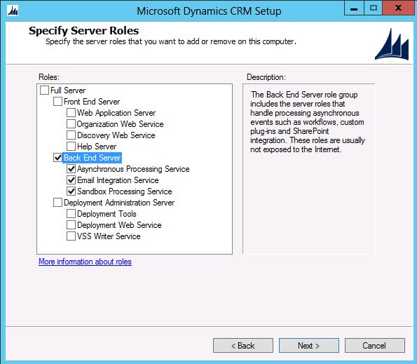 Dynamics 365의 백 엔드 서버 역할