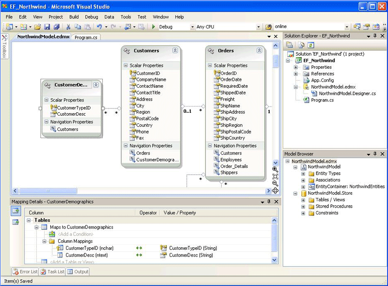 View of EF Designer