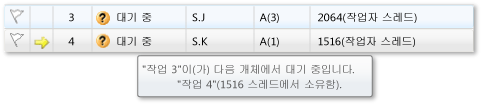 병렬 작업 창의 대기 중인 작업 2개