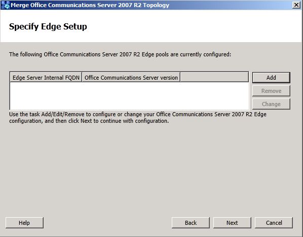 Merge Topology Wizard, Specify Edge Setup page