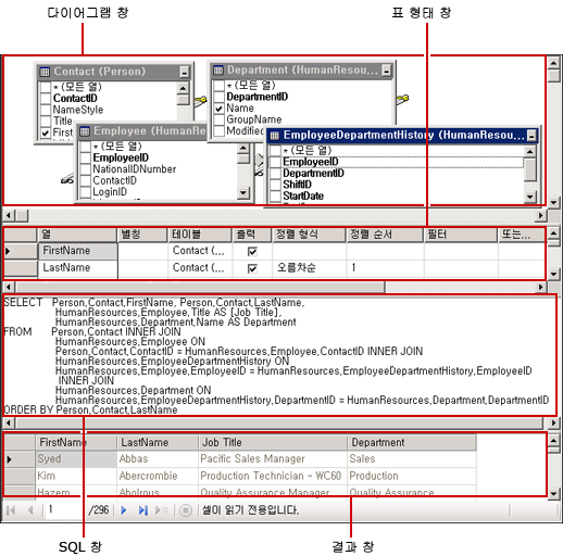 SQL 쿼리를 위한 그래픽 쿼리 디자이너