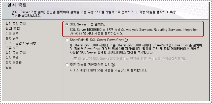 설치 역할을 위한 SQL Server 기능 설치