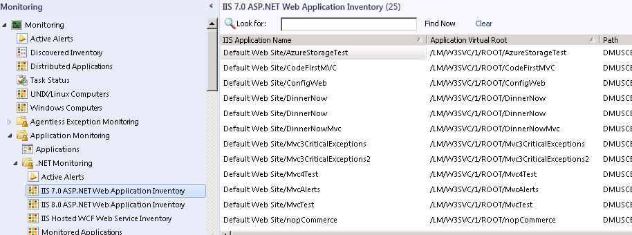 ASP.NET 웹 응용 프로그램 인벤토리 보기