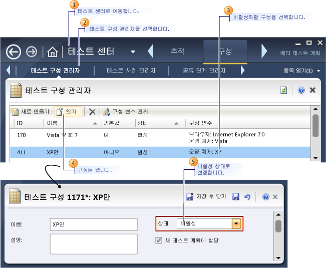 방법: 테스트 구성의 상태 변경