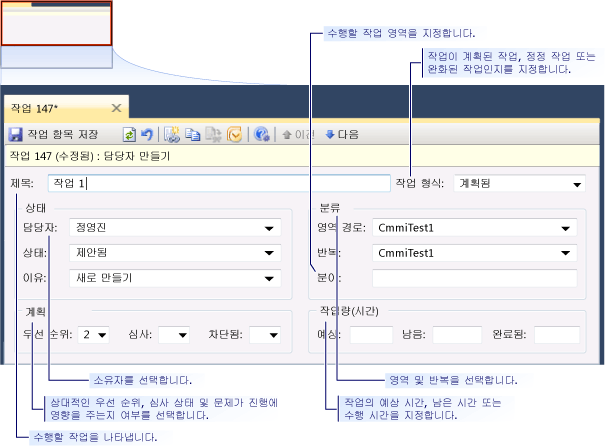 CMMI 작업(Task) 작업 항목 폼