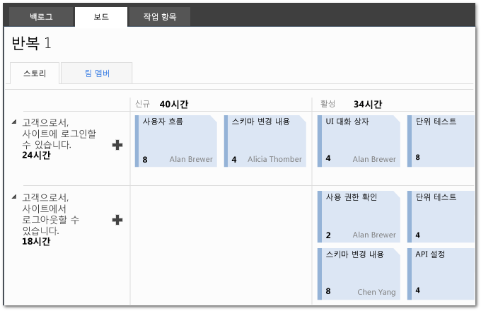 작업 보드를 사용하여 작업 업데이트