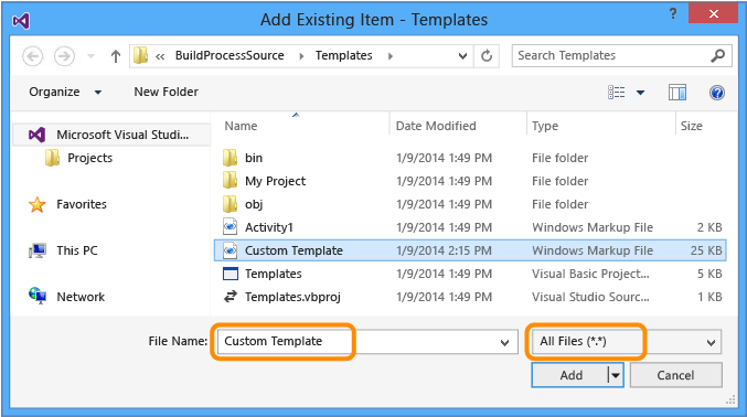 Add Existing Item dialog box