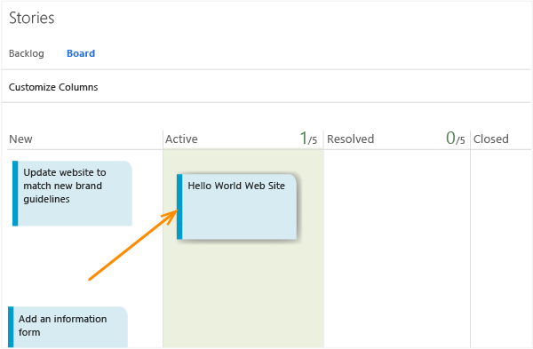 Kanban board with story update