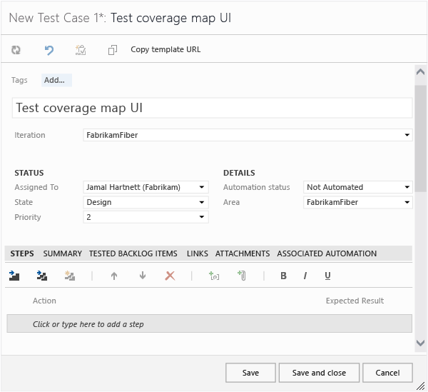 Test case work item form