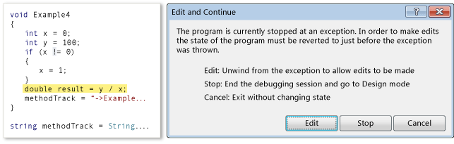 Edit and Continue dialog box