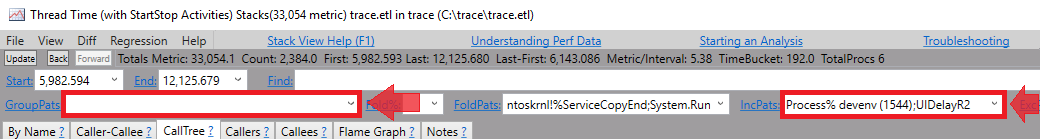 Setting GroupPath and IncPath in Thread Time Stacks view