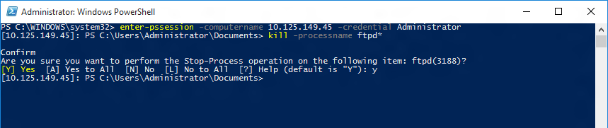 FTP PowerShell 중지