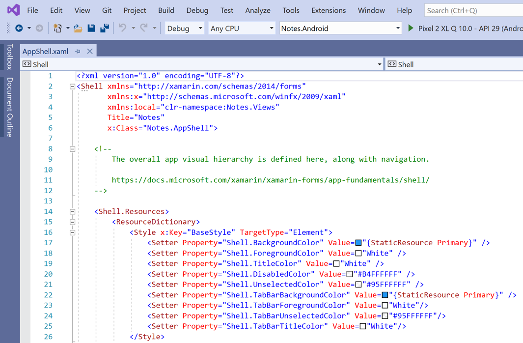 AppShell.xaml 열기